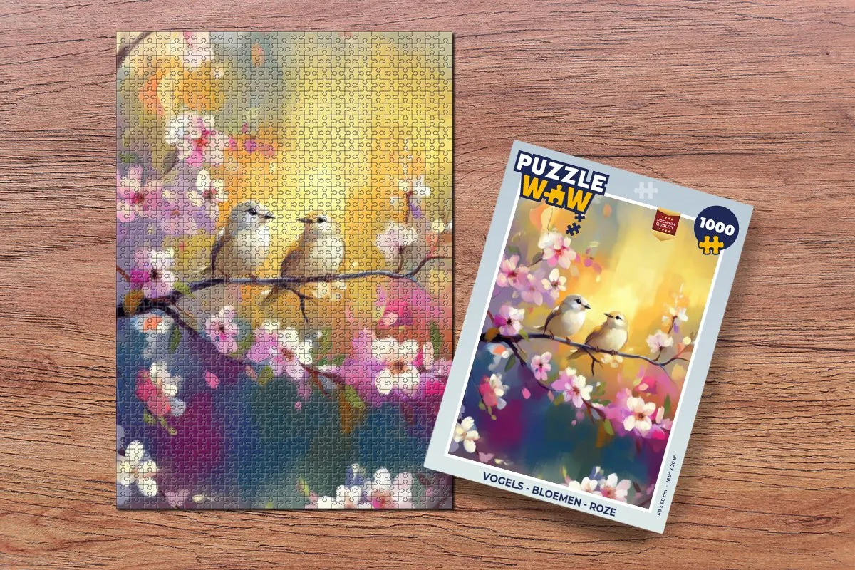 PuzzleWow Vogels & Bloemen Legpuzzel 1000 Stuks - Roze