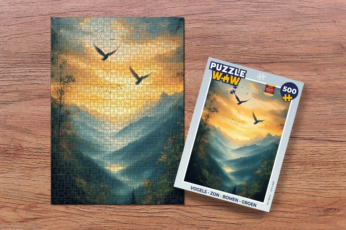 PuzzleWow Vogels Zon Bomen Legpuzzel 500 Stuks - Groen