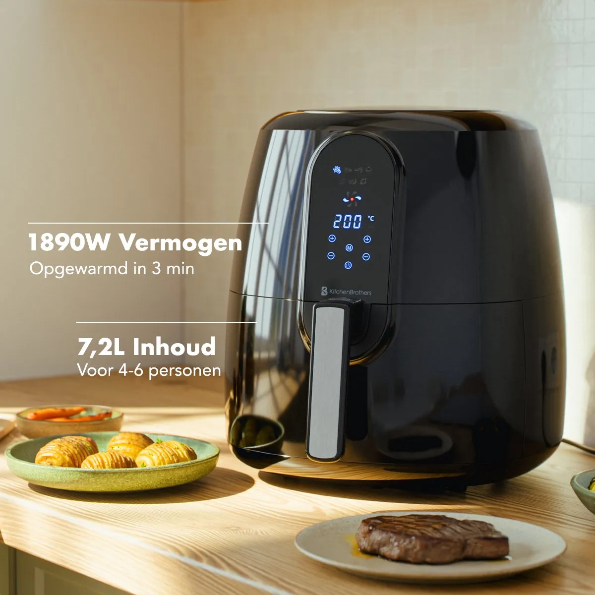 KitchenBrothers Airfryer XL 1890W - 7,2L - Zwart