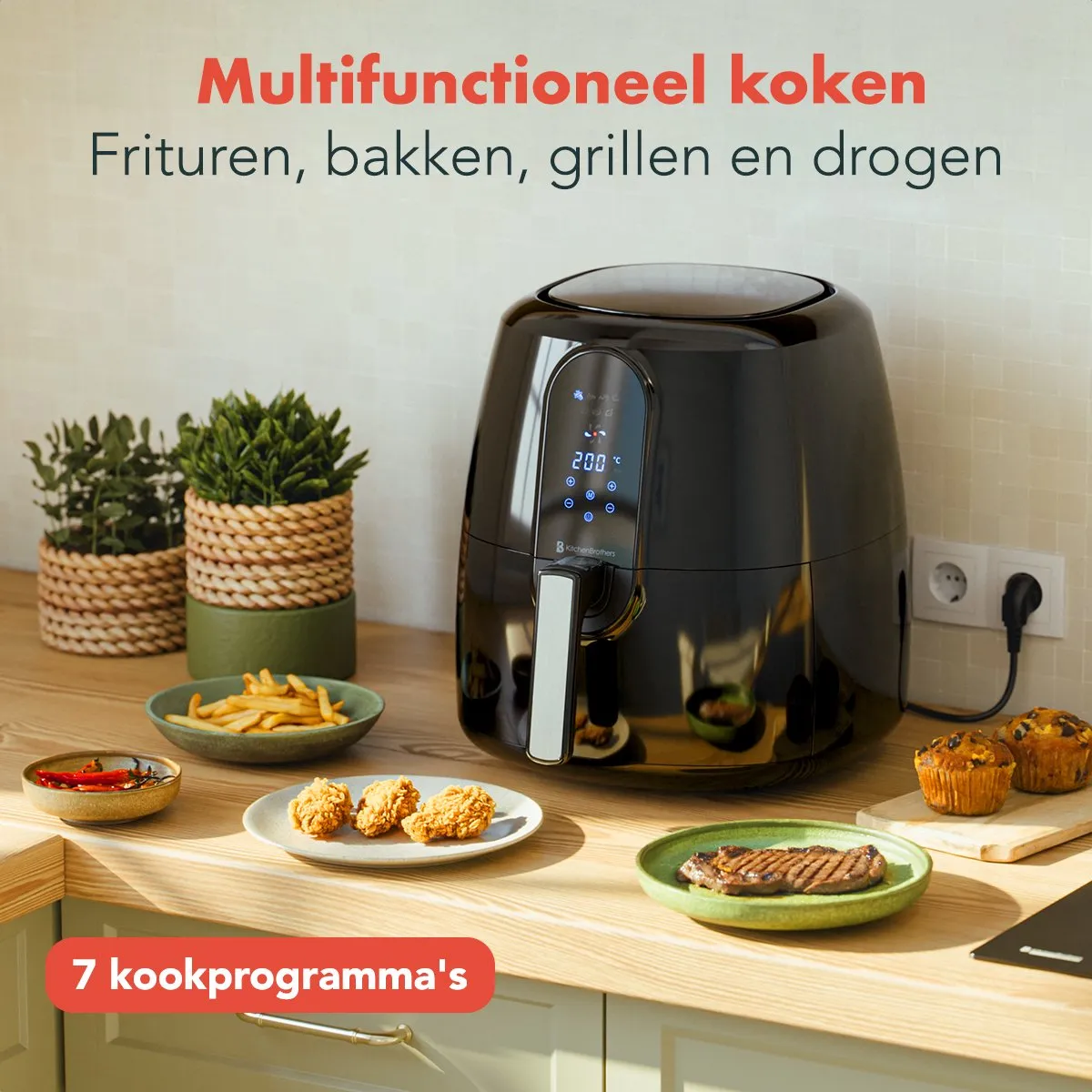 KitchenBrothers Airfryer XL 1890W - 7,2L - Zwart