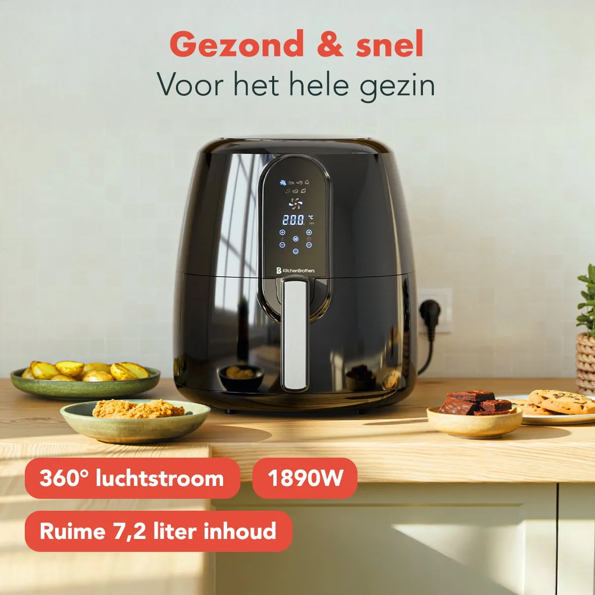 KitchenBrothers Airfryer XL 1890W - 7,2L - Zwart