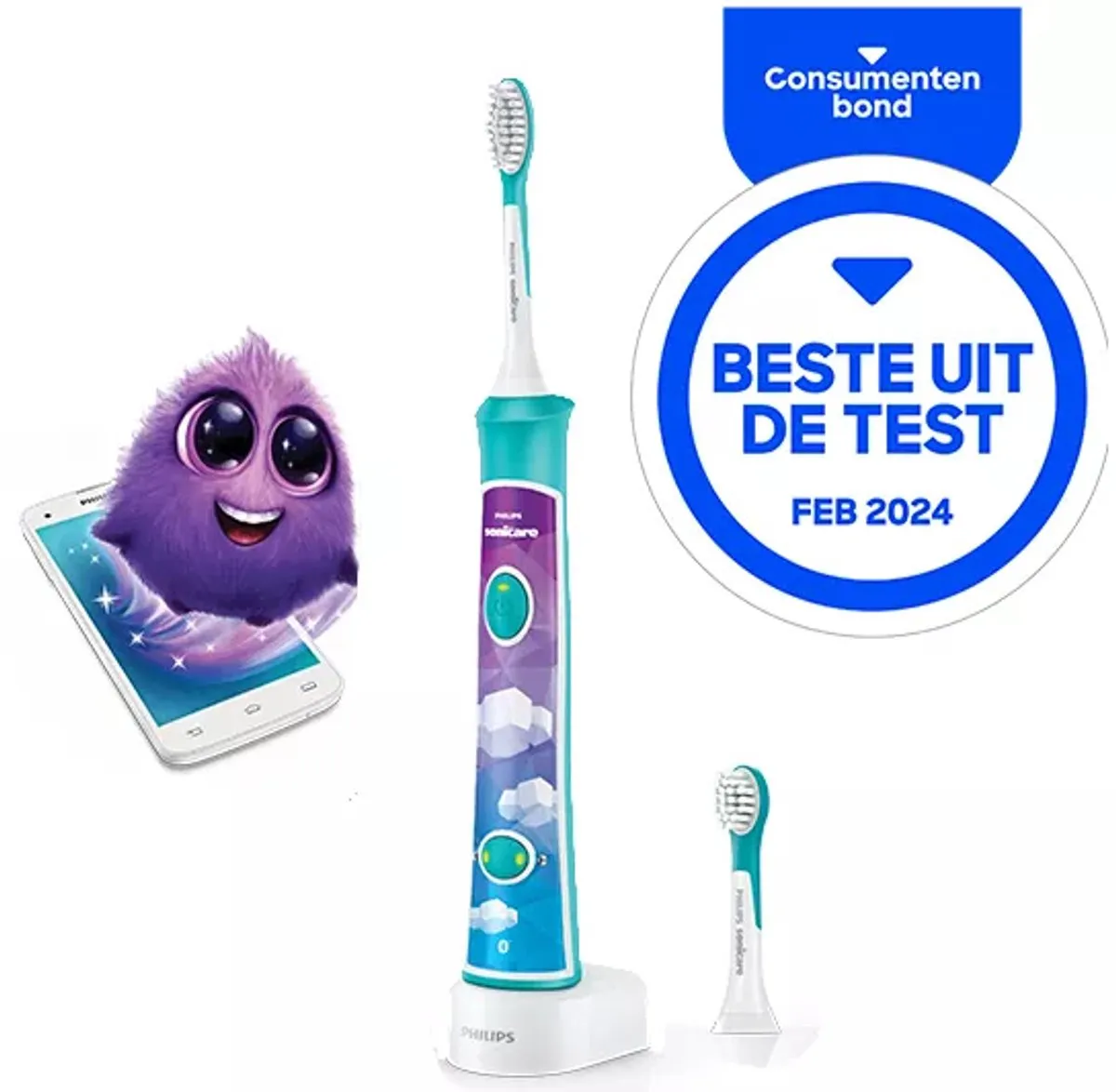 Philips Sonicare for kids - Elektrische Tandenborstel voor kinderen - Blauw - incl. extra opzetborstel - HX6322/04