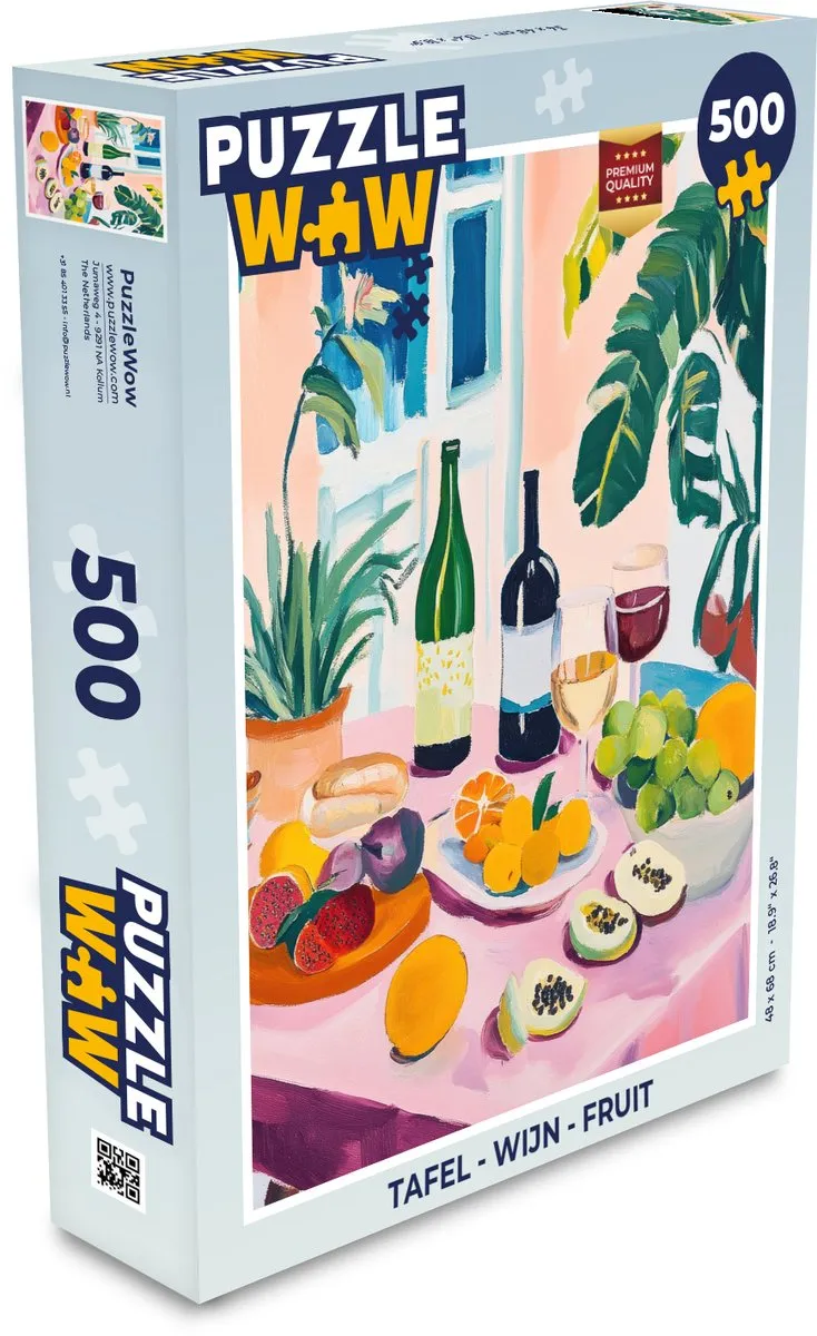 PuzzleWow Tafel Wijn Fruit Legpuzzel 500 Stuks