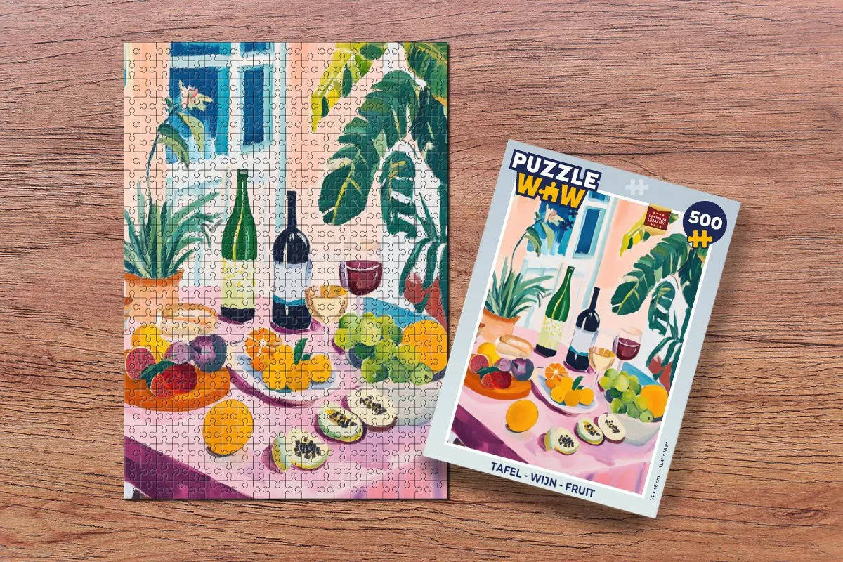 PuzzleWow Tafel Wijn Fruit Legpuzzel 500 Stuks