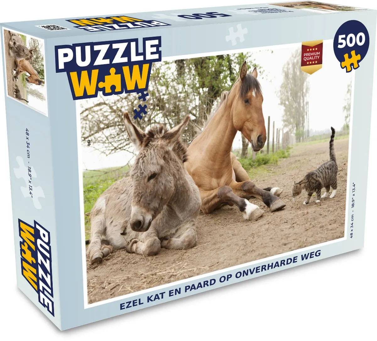PuzzleWow Legpuzzel 500 Stuks - Kat en Paard - Multicolor