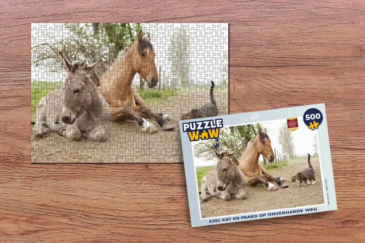 PuzzleWow Legpuzzel 500 Stuks - Kat en Paard - Multicolor