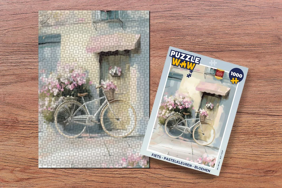 PuzzleWow Fiets Puzzel 1000 Stuks - Pastelkleuren Bloemen