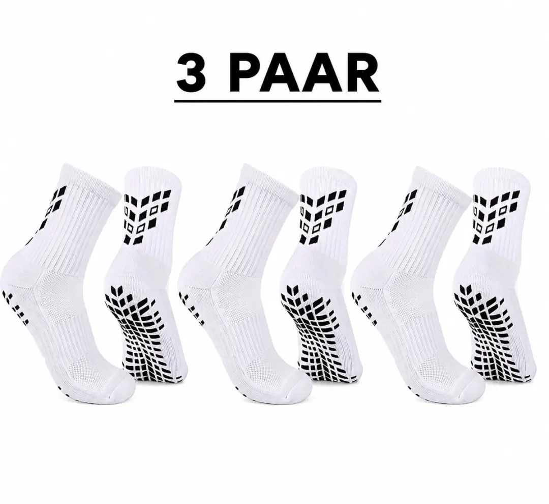 Gripsokken 3 paar Wit (39-45) – Antislip Sportsokken voor Voetbal, Fitness & Pilates – Anti-Blaren – ProForm Performance Pro