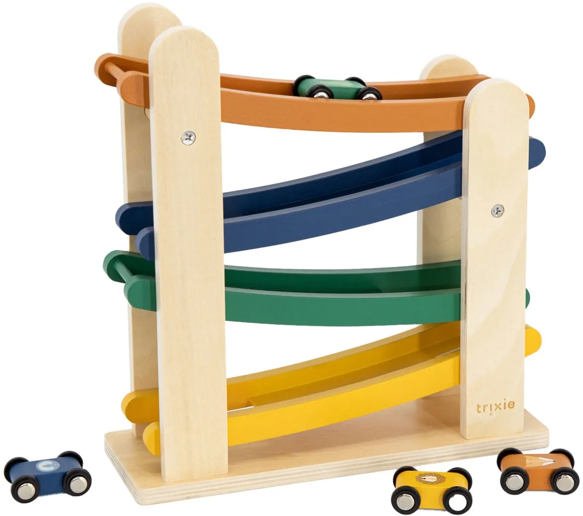 Trixie Houten Racebaan met Dierenauto's - 4 Stuks - Multi