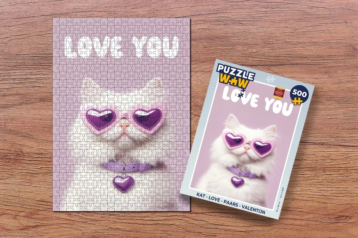 PuzzleWow Love Legpuzzel 500 Stuks - Paarse Kat