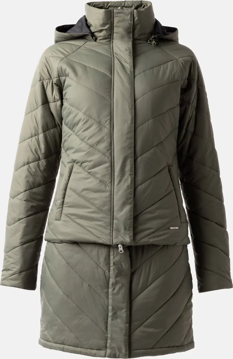 Horze Aurora Gewatteerde Parka met afneembare rok, dames, Beetle Green, 38