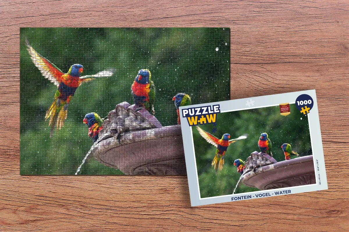 PuzzleWow Fontein Vogel Water Legpuzzel 1000 Stuks - Multicolor