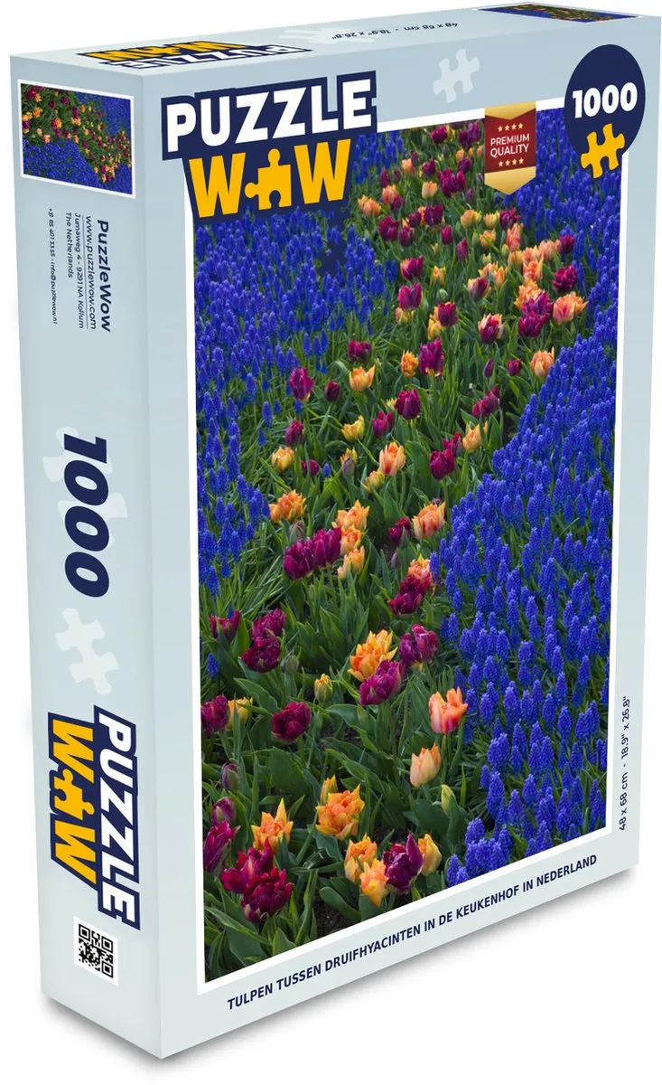 PuzzleWow Legpuzzel Tulpen tussen druifhyacinten Keukenhof