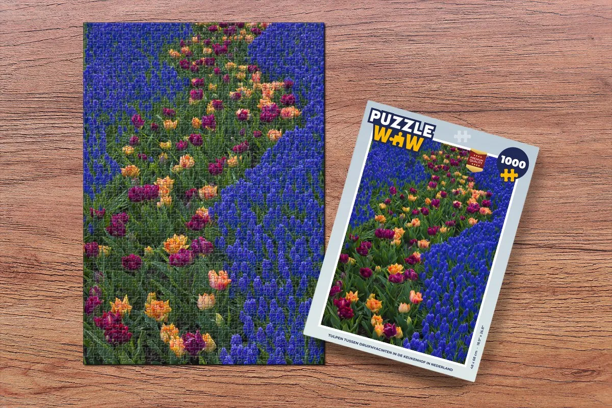 PuzzleWow Legpuzzel Tulpen tussen druifhyacinten Keukenhof - 1000 Stuks - Multicolor