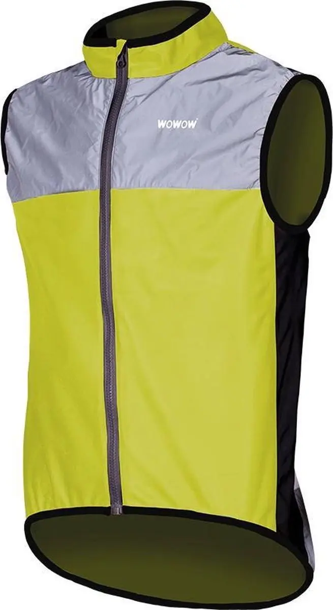 Wowow mouwloos fiets Reflectievest 1.1 Fietsjas - Maat S - Unisex - geel/zilver/zwart
