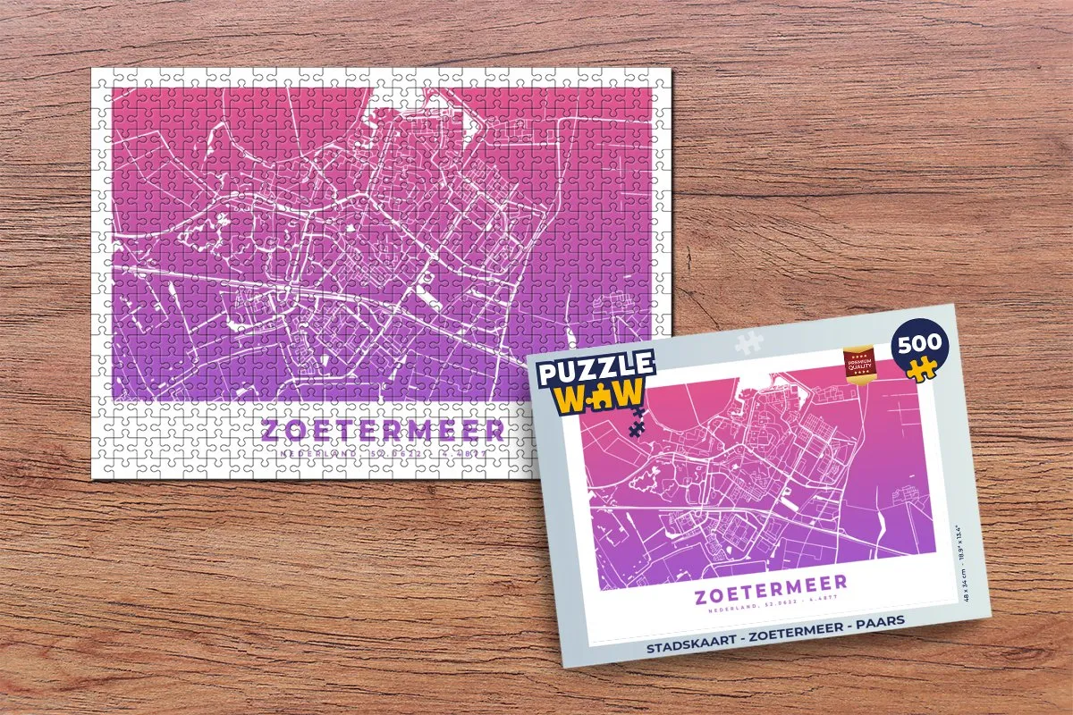 PuzzleWow Stadskaart Zoetermeer Legpuzzel 500 Stuks - Paars