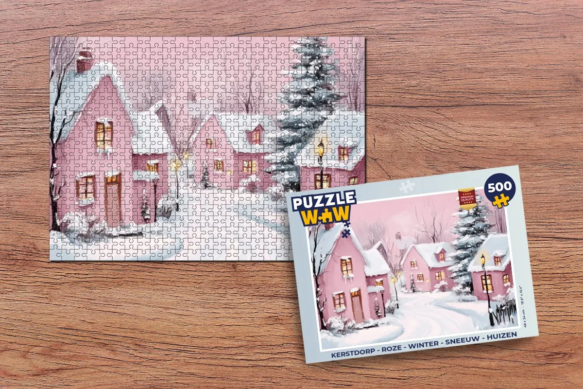 PuzzleWow Kerstdorp Legpuzzel 500 Stuks - Roze