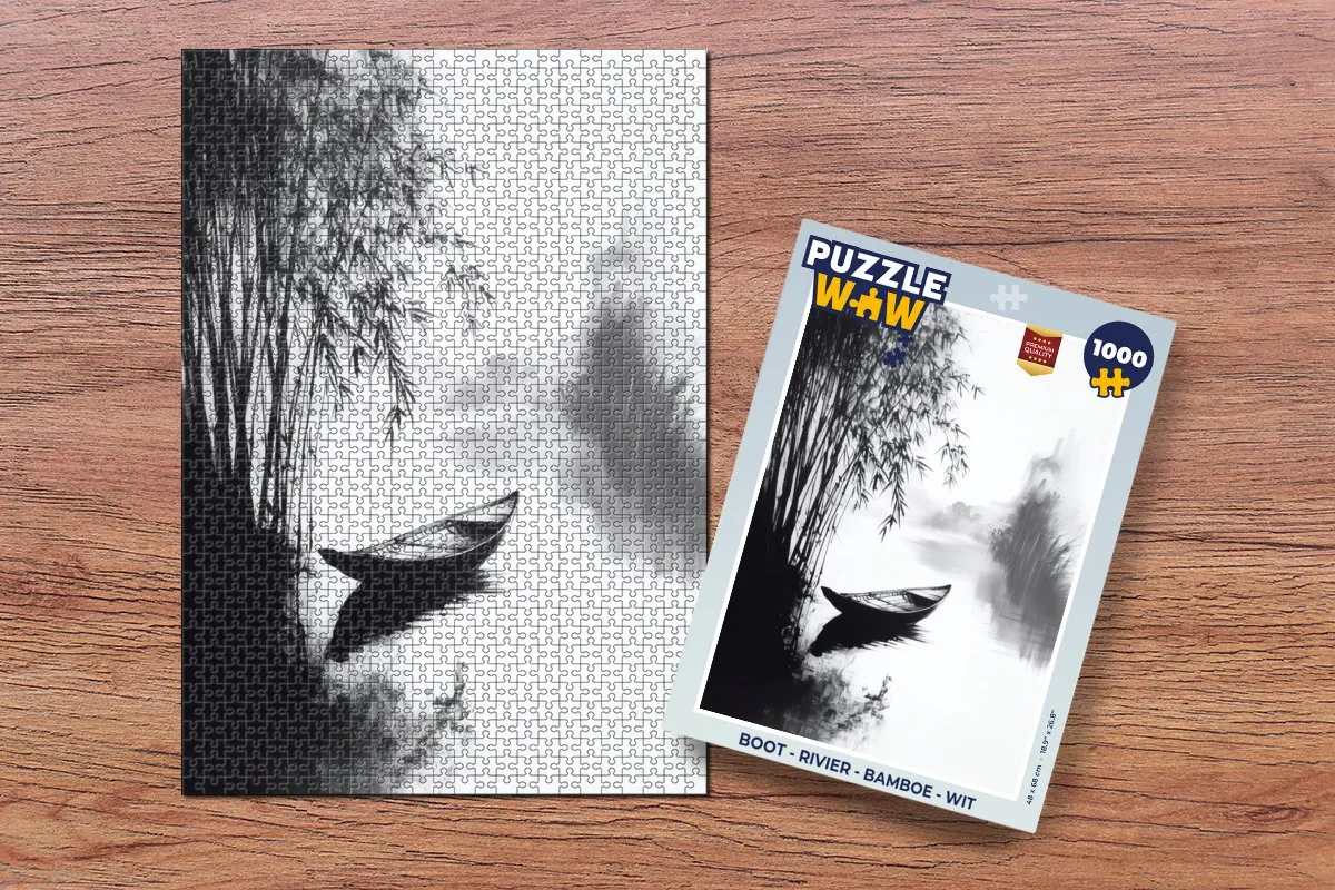 PuzzleWow Boot Rivier Legpuzzel 1000 Stuks - Bamboe/Wit