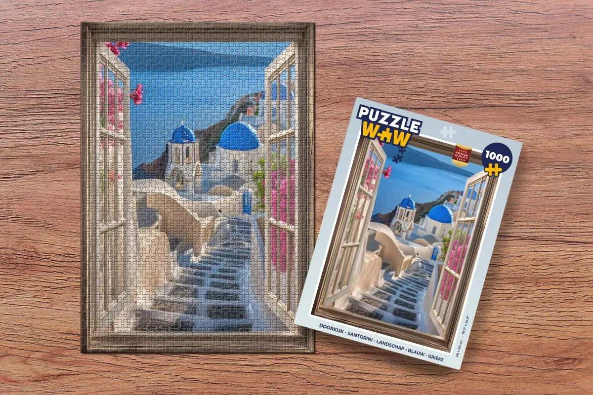 PuzzleWow Santorini Legpuzzel 1000 Stuks - Blauw