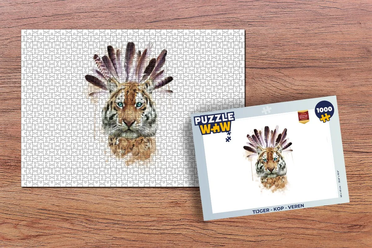 PuzzleWow Tijger Kop Veren Legpuzzel 1000 Stuks - Multicolor
