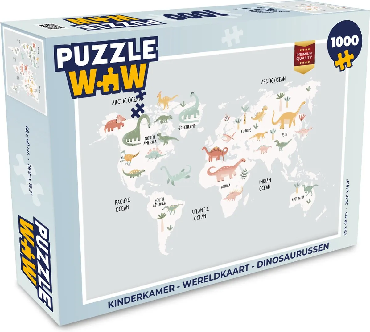 PuzzleWow Wereldkaart Dinosaurussen Legpuzzel 1000 Stuks