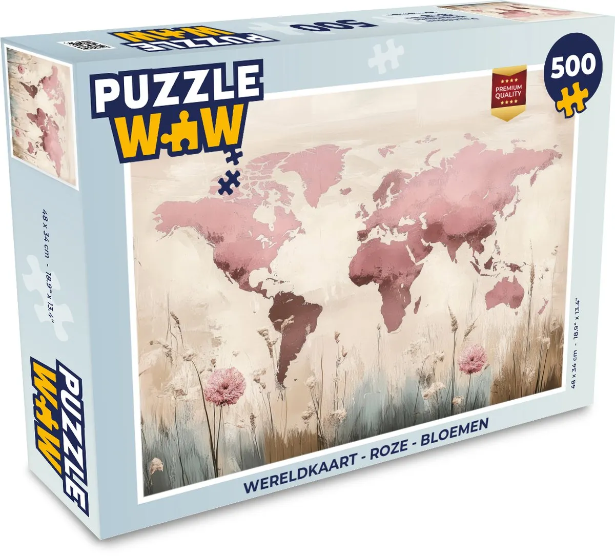 PuzzleWow Wereldkaart Bloemen Legpuzzel 500 Stuks