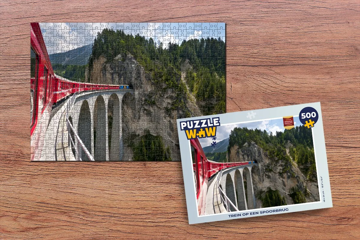 PuzzleWow Legpuzzel Trein op Spoorbrug 500 Stuks - Multicolor