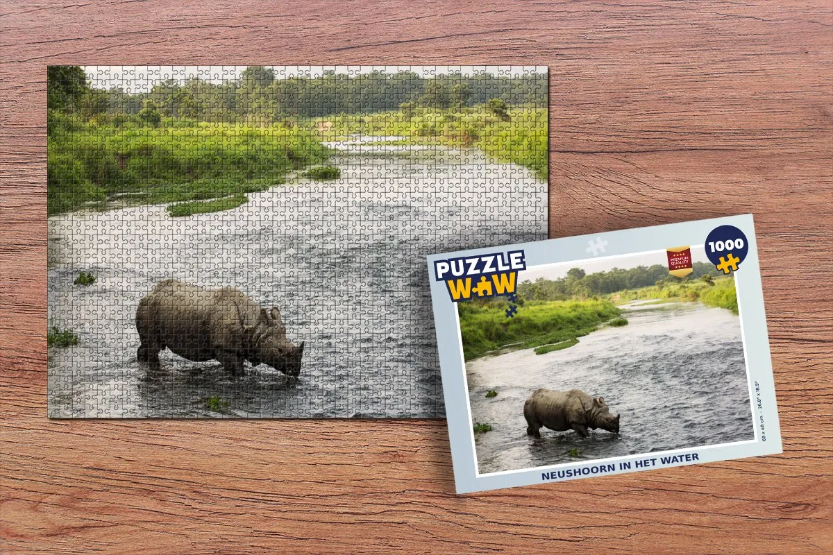 PuzzleWow Neushoorn in het water Legpuzzel 1000 Stuks - Multicolor