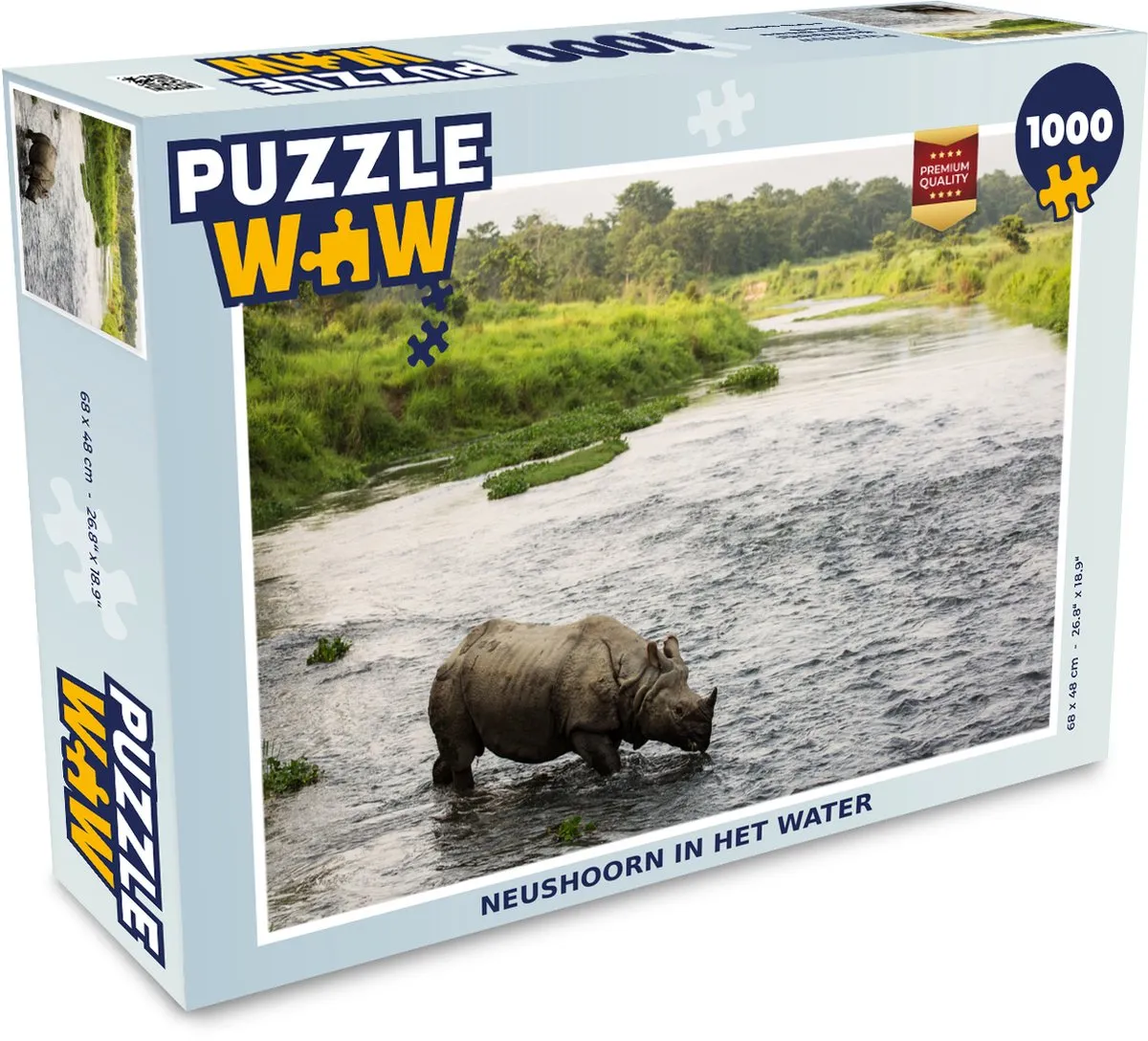 PuzzleWow Neushoorn in het water Legpuzzel 1000 Stuks