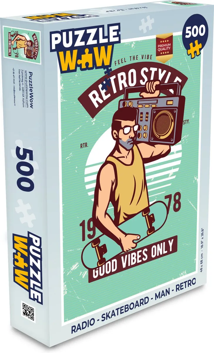 PuzzleWow Skateboard Retro Legpuzzel 500 Stuks