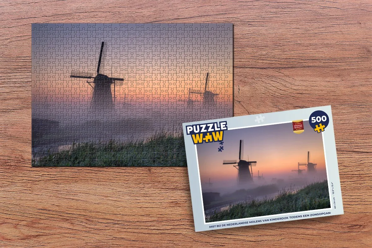 PuzzleWow Molen Nederland Mist Legpuzzel 500 Stuks - Multicolor