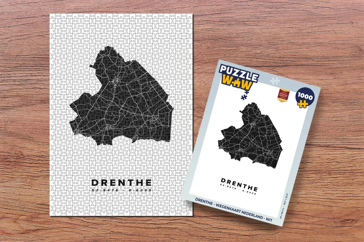 PuzzleWow Drenthe Wegenkaart Nederland Legpuzzel 1000 Stuks - Multicolor