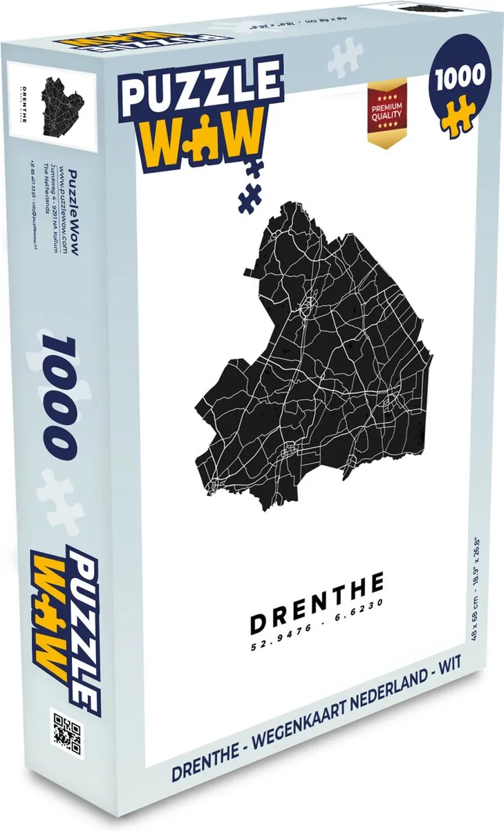 PuzzleWow Drenthe Wegenkaart Nederland Legpuzzel 1000 Stuks