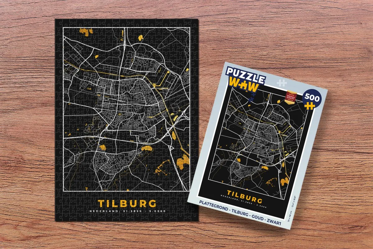 PuzzleWow Tilburg Legpuzzel 500 Stuks - Goud/Zwart