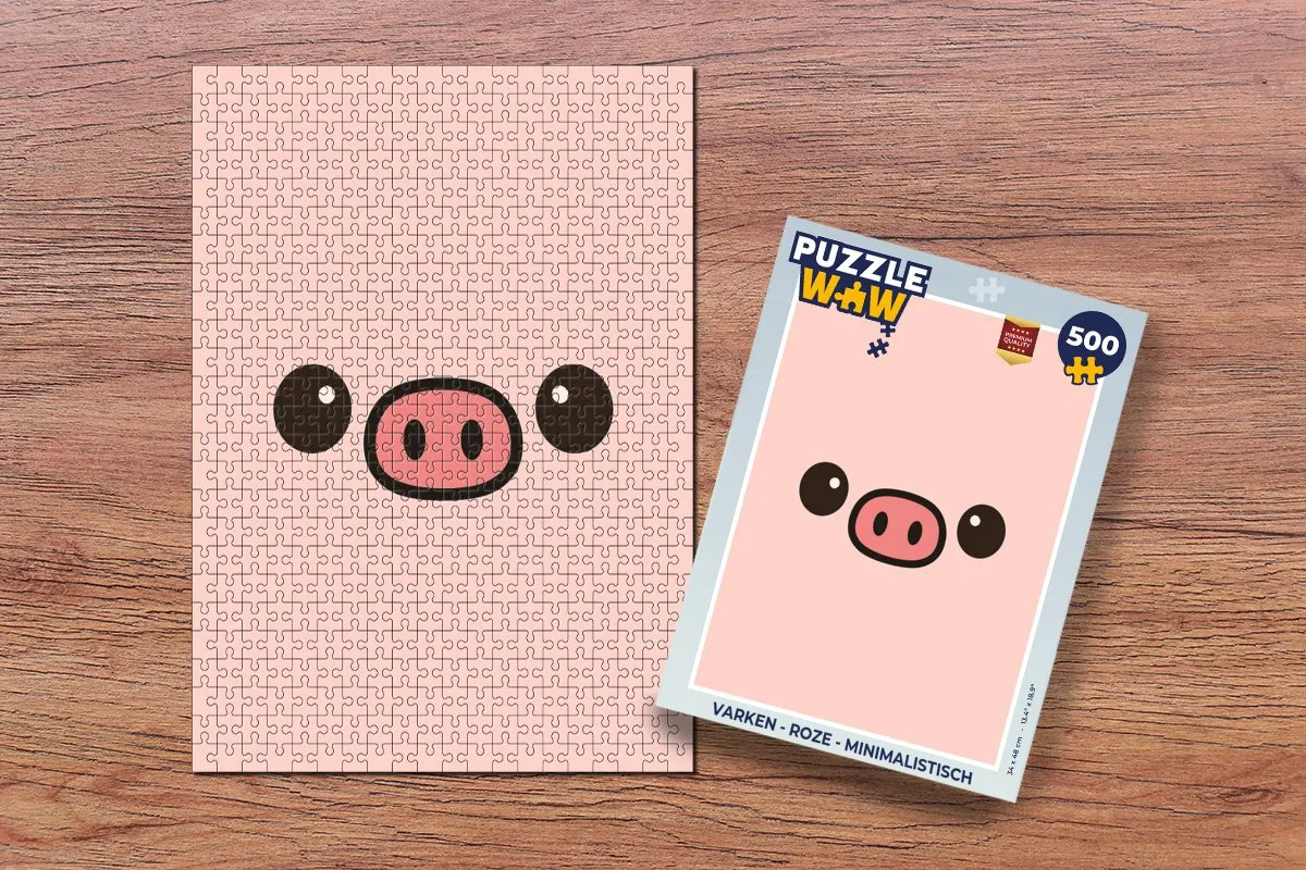 PuzzleWow Minimalistisch Varken Puzzel 500 Stuks - Roze