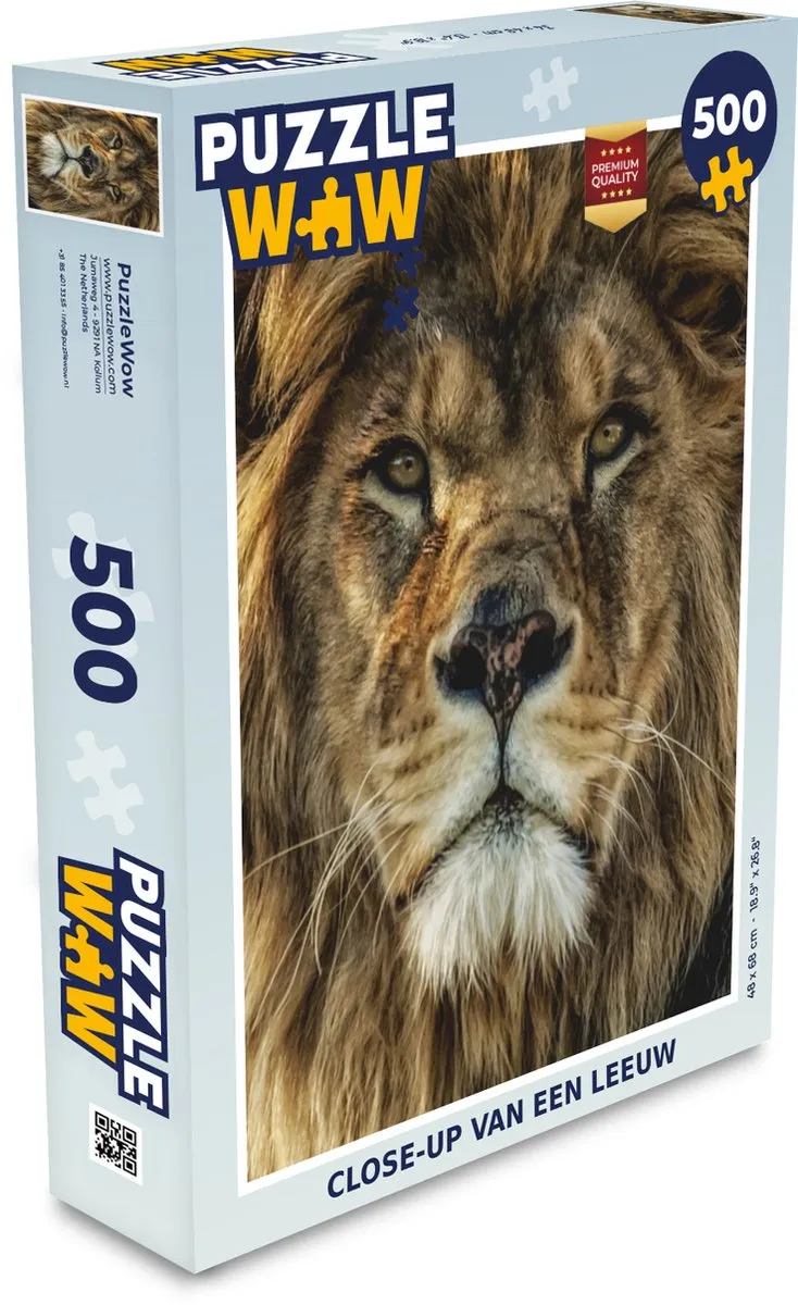 PuzzleWow Portret Leeuw Legpuzzel 500 Stuks - Multicolor