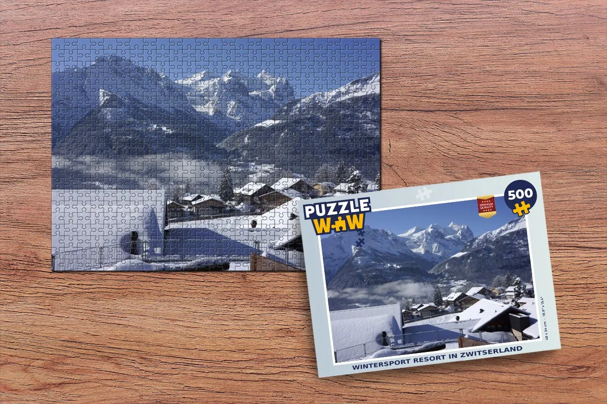 PuzzleWow Wintersport Resort Zwitserland Legpuzzel 500 Stuks - Multicolor