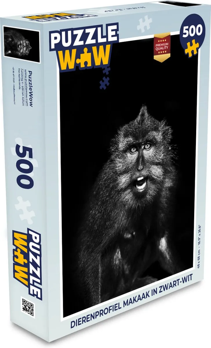 PuzzleWow Dierenprofiel Makaak Legpuzzel 500 Stuks