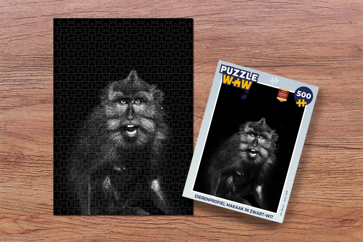 PuzzleWow Dierenprofiel Makaak Legpuzzel 500 Stuks - Multicolor