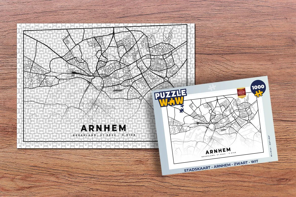 PuzzleWow Stadskaart Arnhem Legpuzzel 1000 Stuks - Multicolor