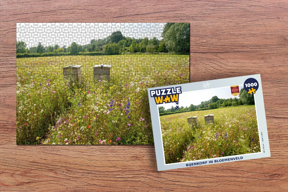 PuzzleWow Puzzel Bijenkorf in Bloemenveld - 1000 Stuks - Multicolor