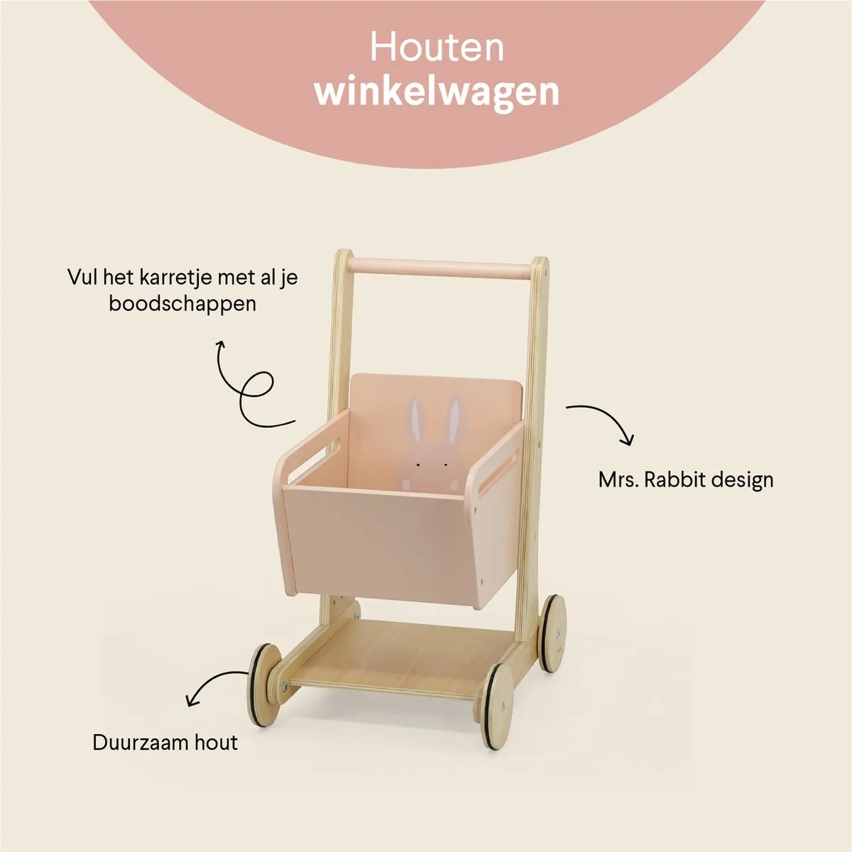 Trixie Houten Winkelwagentje Mevrouw Konijn - Roze