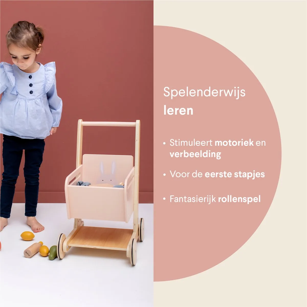 Trixie Houten Winkelwagentje Mevrouw Konijn - Roze
