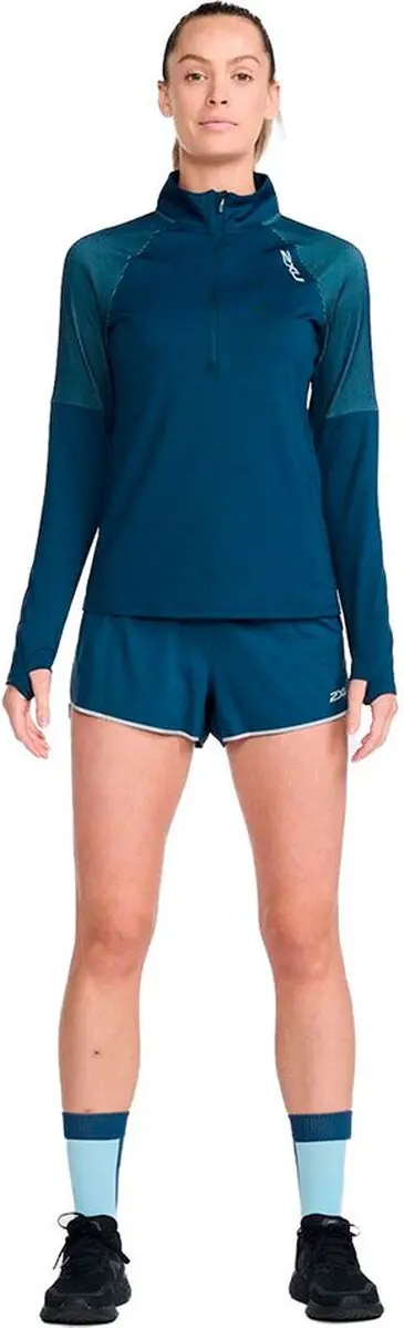 2xu Light Speed Half Rits Lange Mouw T-shirt Blauw L Vrouw