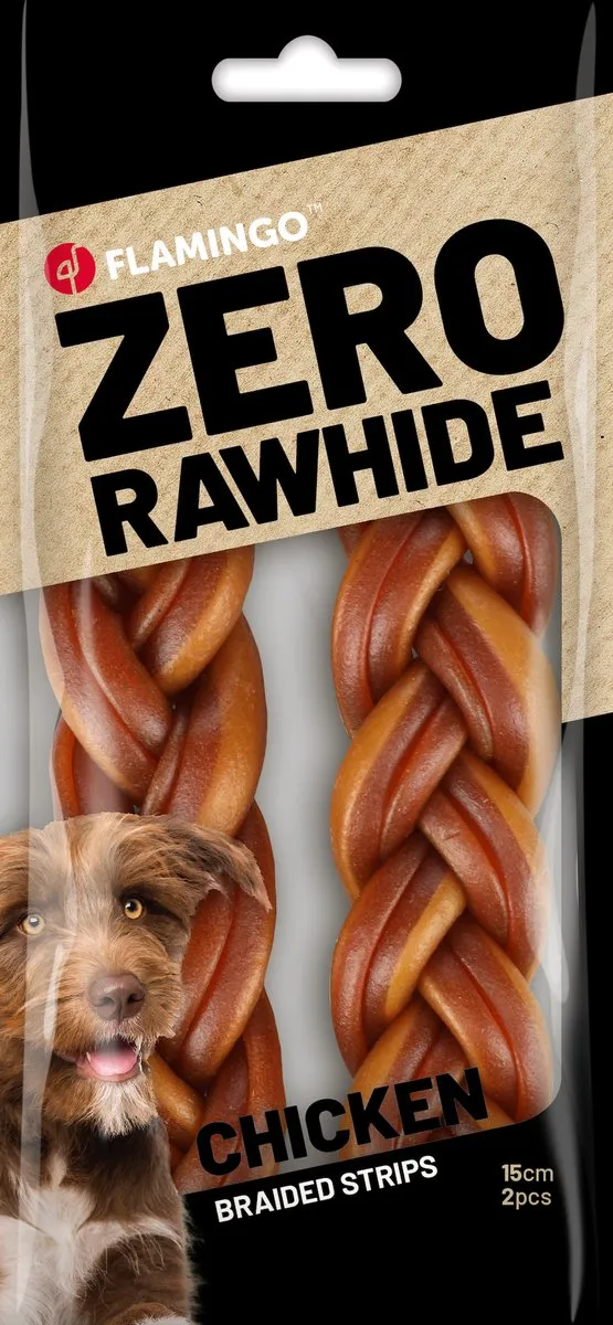 Flamingo Zero Rawhide Gevlochten Strip Kip 120g - 2 Stuks