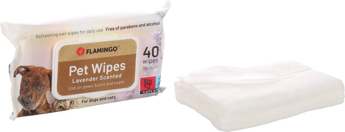 Flamingo Reini Verzorgingsdoekjes Honden Lavendel 40 Stuks