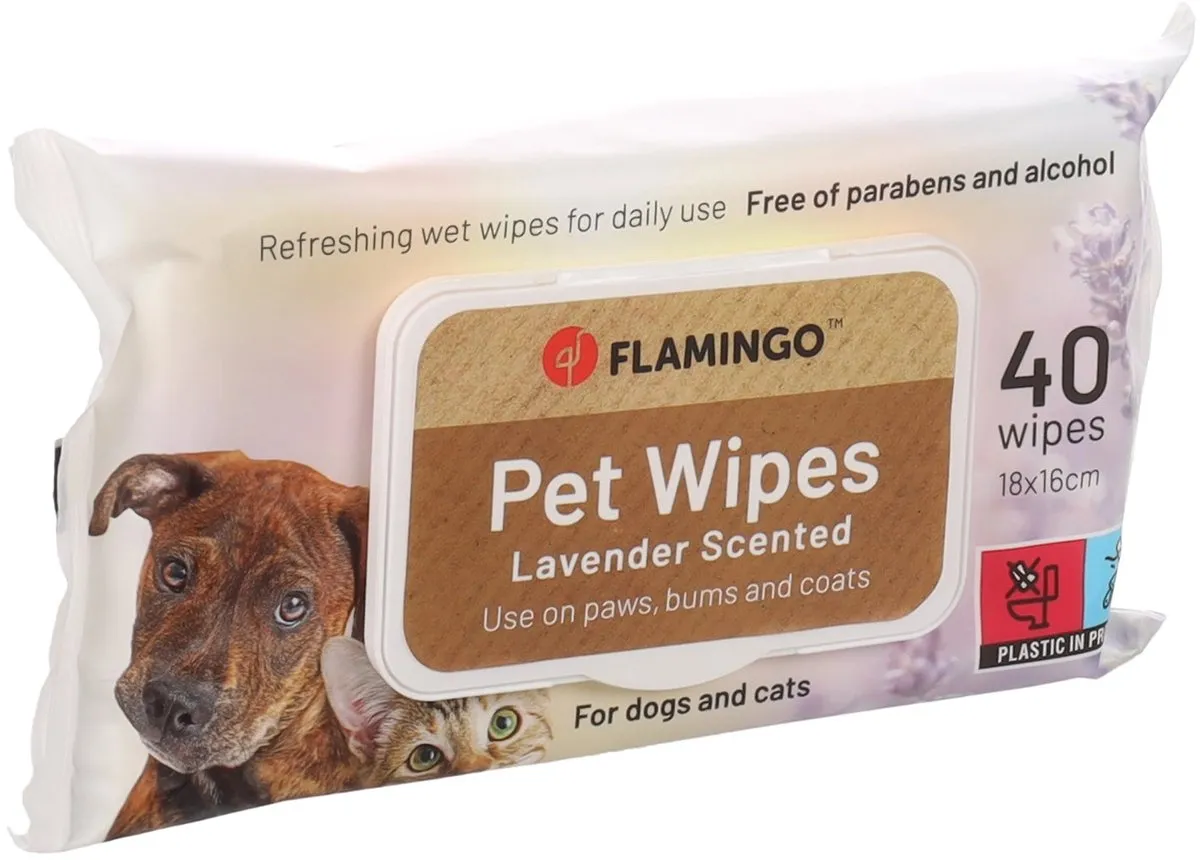 Flamingo Reini Verzorgingsdoekjes Honden Lavendel 40 Stuks