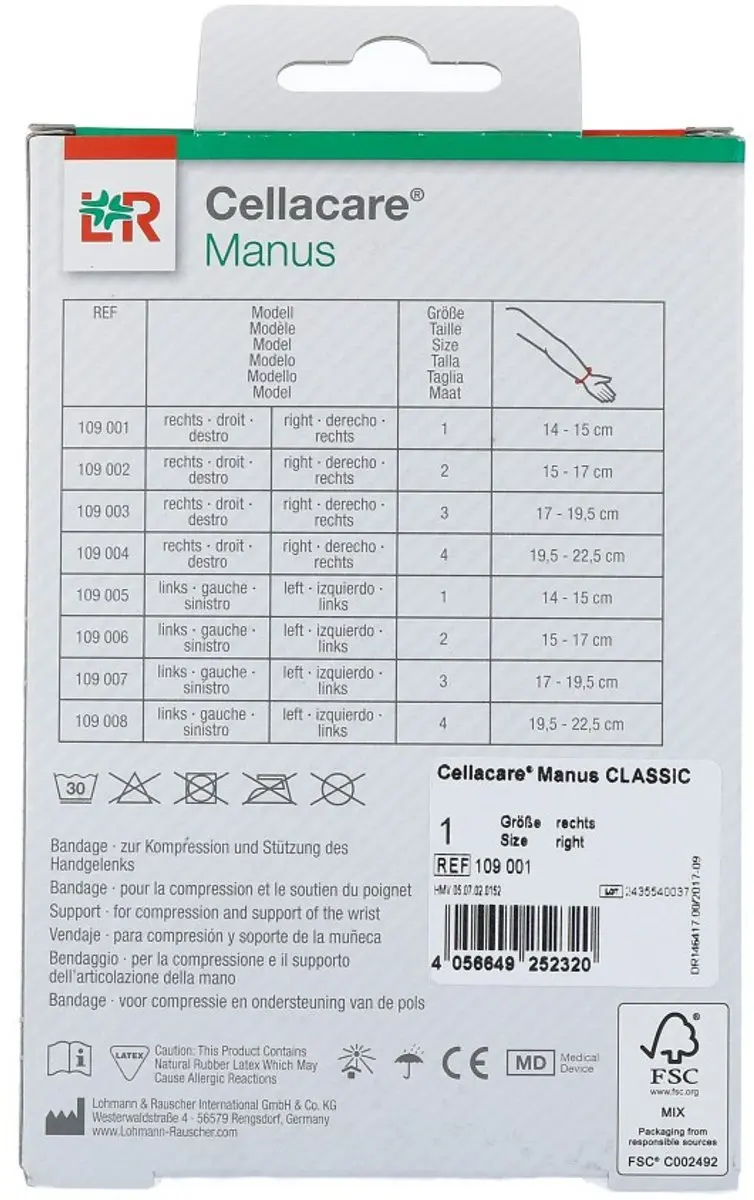 Lohmann & Rauscher Cellacare Manus Classic Polsbandage Rechts - Maat 1 - afbeelding 5 van 6