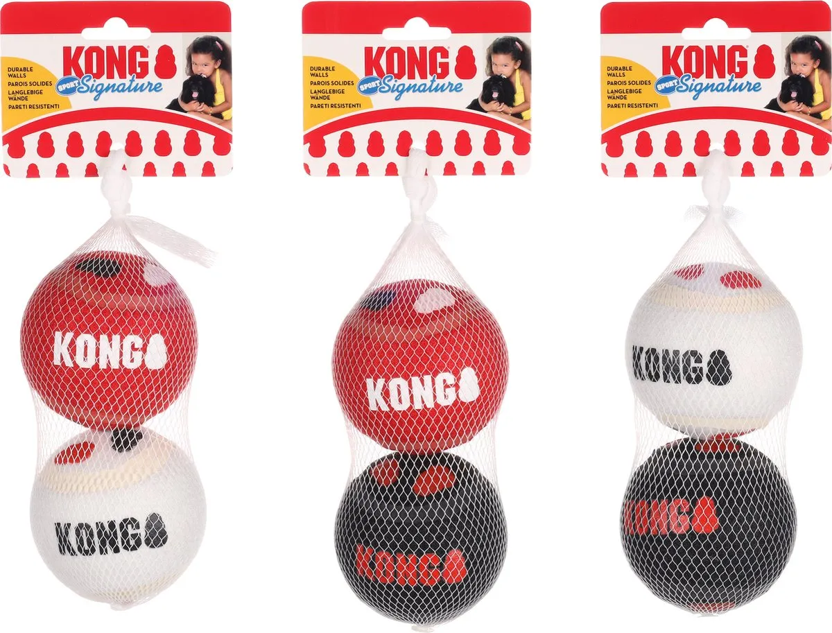 KONG Signature Speelbal L - 2 Stuks - Wit/Rood
