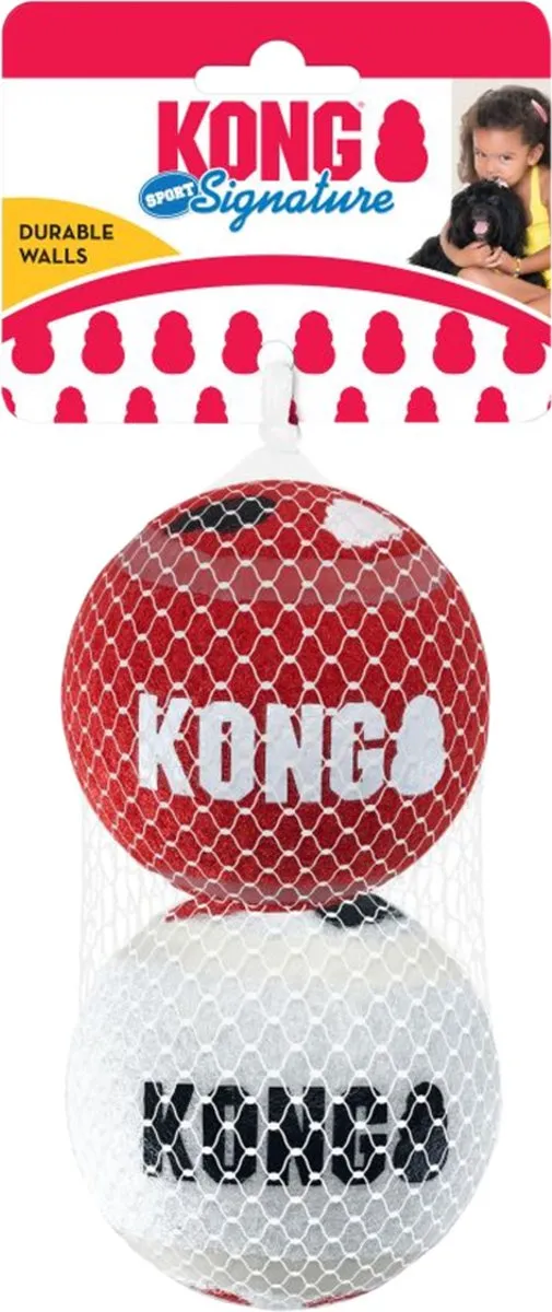 KONG Signature Speelbal L - 2 Stuks - Wit/Rood
